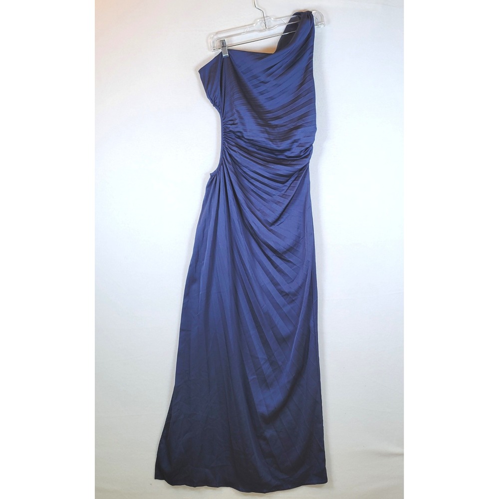 DELFI Collective Womens Solie One Shoulder Pleated Maxi Dress Size Medium Blue